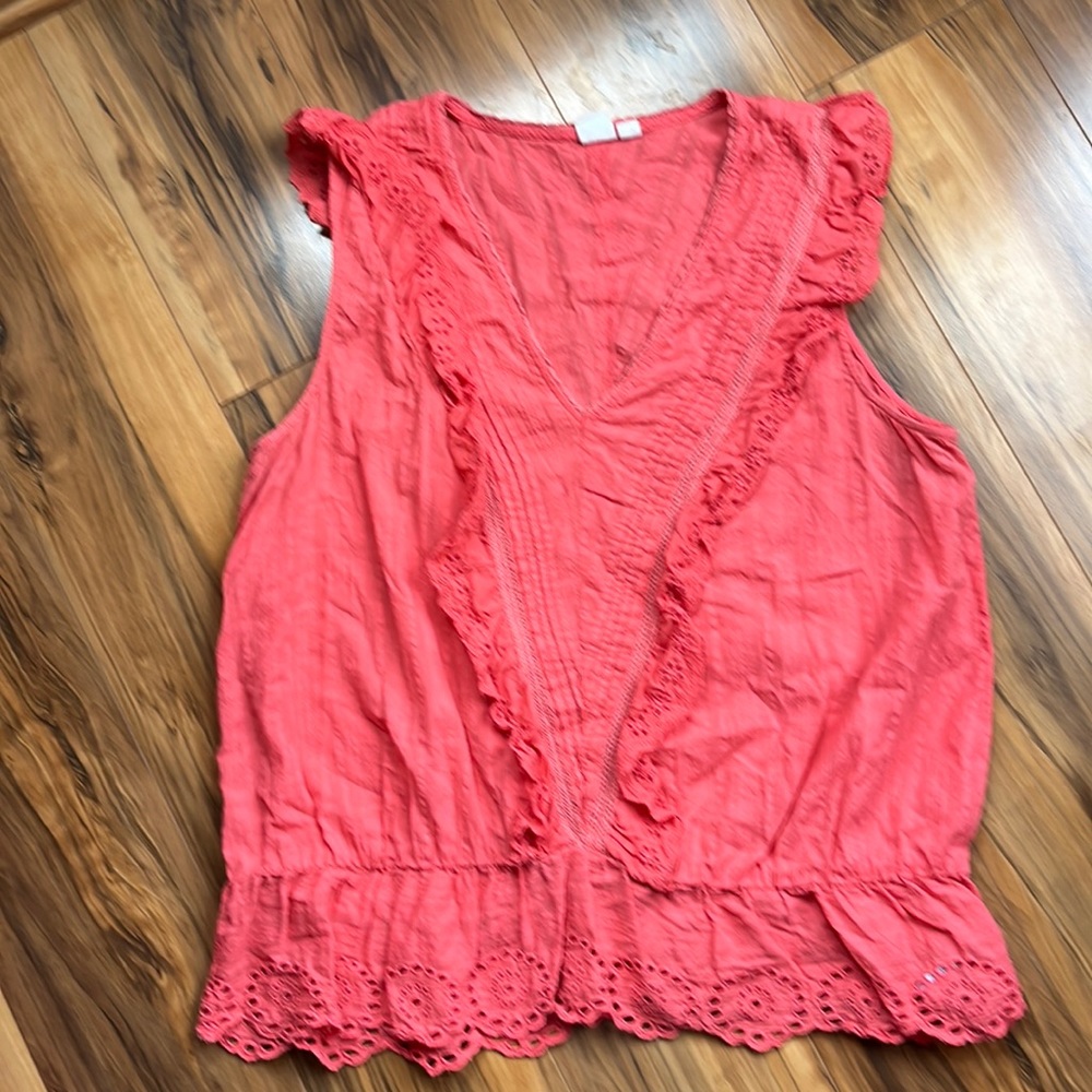 Pink ruffle tank top with touches of lace by the Gap